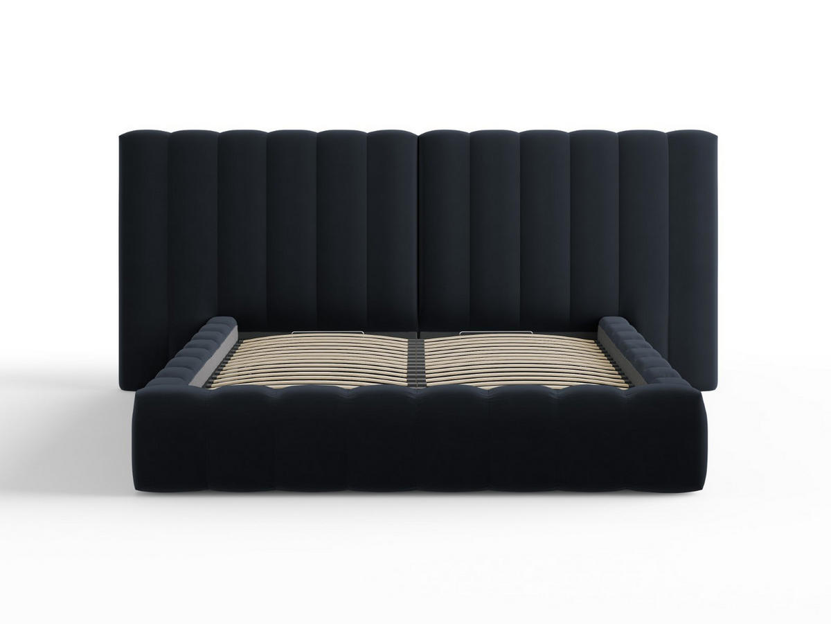 BETT mit Bettkasten und Doppelkopfteil Kelp aus Samt dunkelblau 180x200cm - Dunkelblau, Textil (180/200cm) - Micadoni