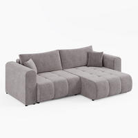 ECKSOFA RIVA Rechts Beige Velours-Stoff Premium L-Form Couch mit Schlaffunktion & Bettkasten - Beige/Schwarz, Holz (160/255cm) - Barchello