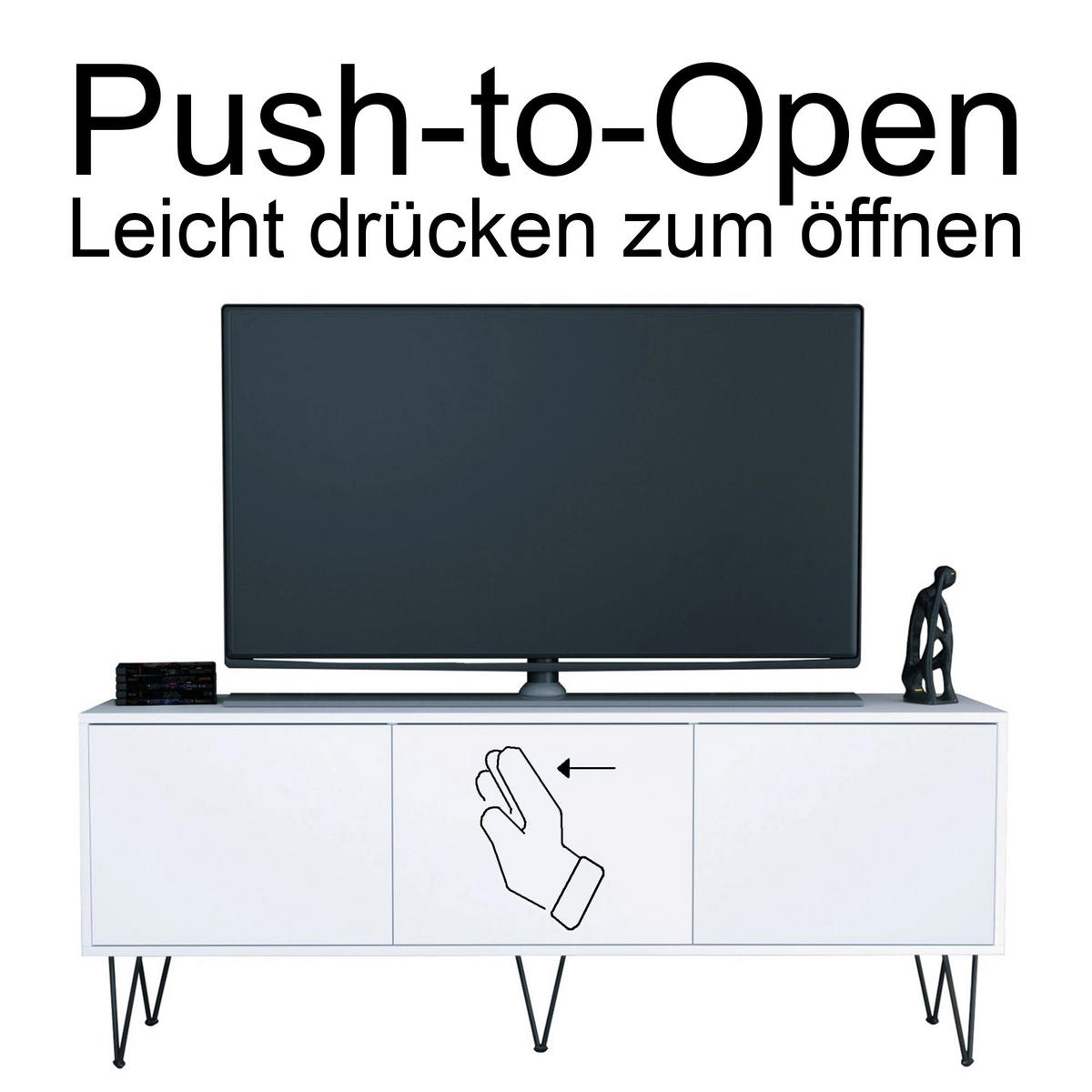 TV-BOARD Elisa, Lowboard mit Push-to-Open, Made in Germany, Moderner Fernsehschrank, Weiß matt (152,5 x 60,5 x 37 cm) - Weiß, Holzwerkstoff (152.5/60.5/37cm) - InnoFurn