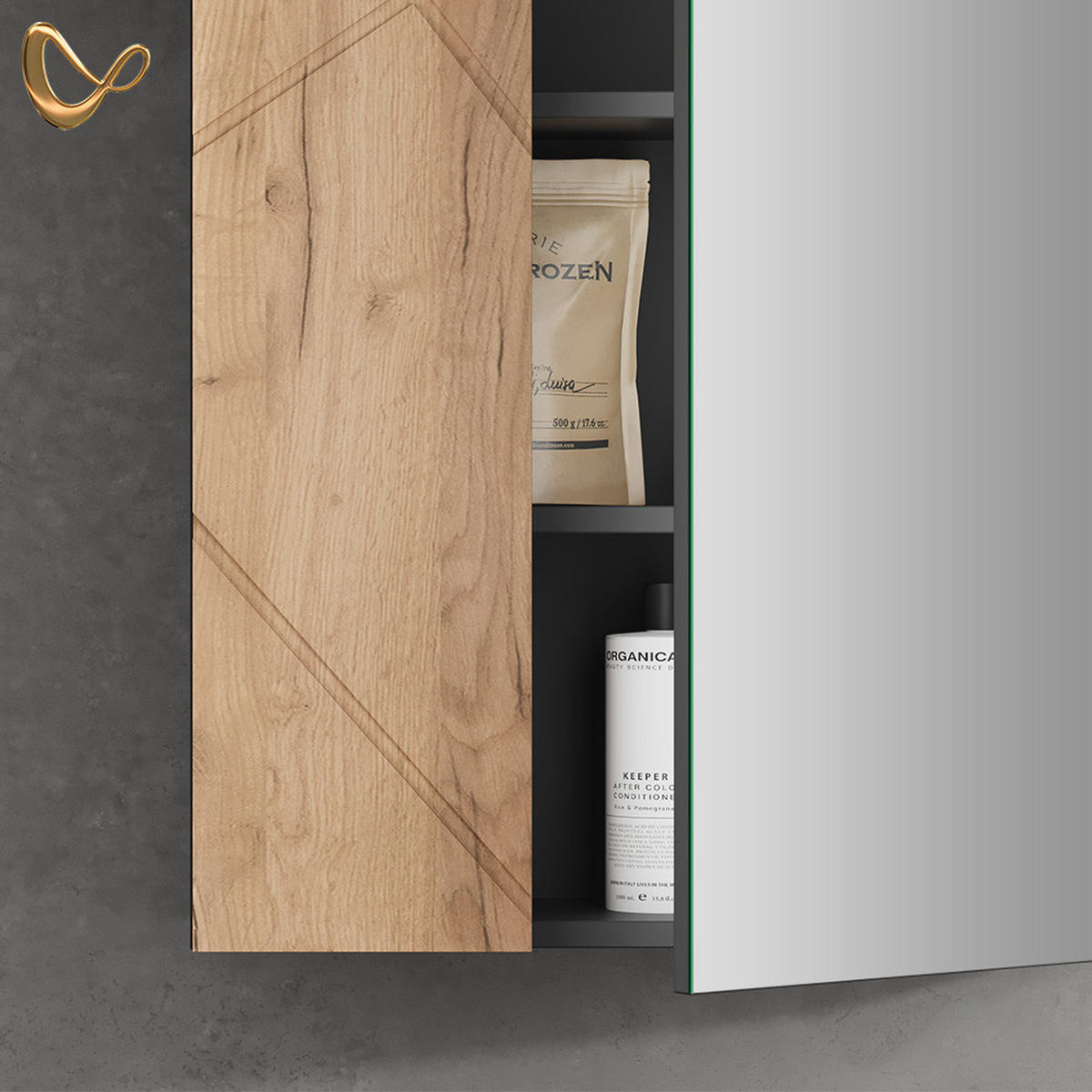SPIEGELSCHRANK Ronco Anthrazit/Goldkraft Eiche 60 x 75 cm - Anthrazit/Eiche Wotan, Holzwerkstoff (60/75/17.2cm) - Livinity®