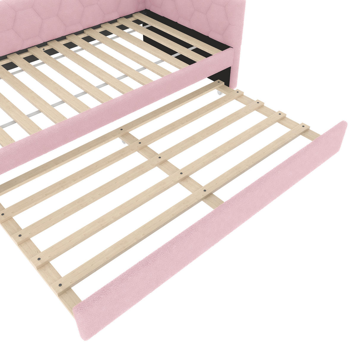 POLSTERBETT aus Samt und MDF 90x200 cm in Rosa mit Ausziehbett, USB & Typ-C - Rosa, Textil (90/200cm) - Modfu