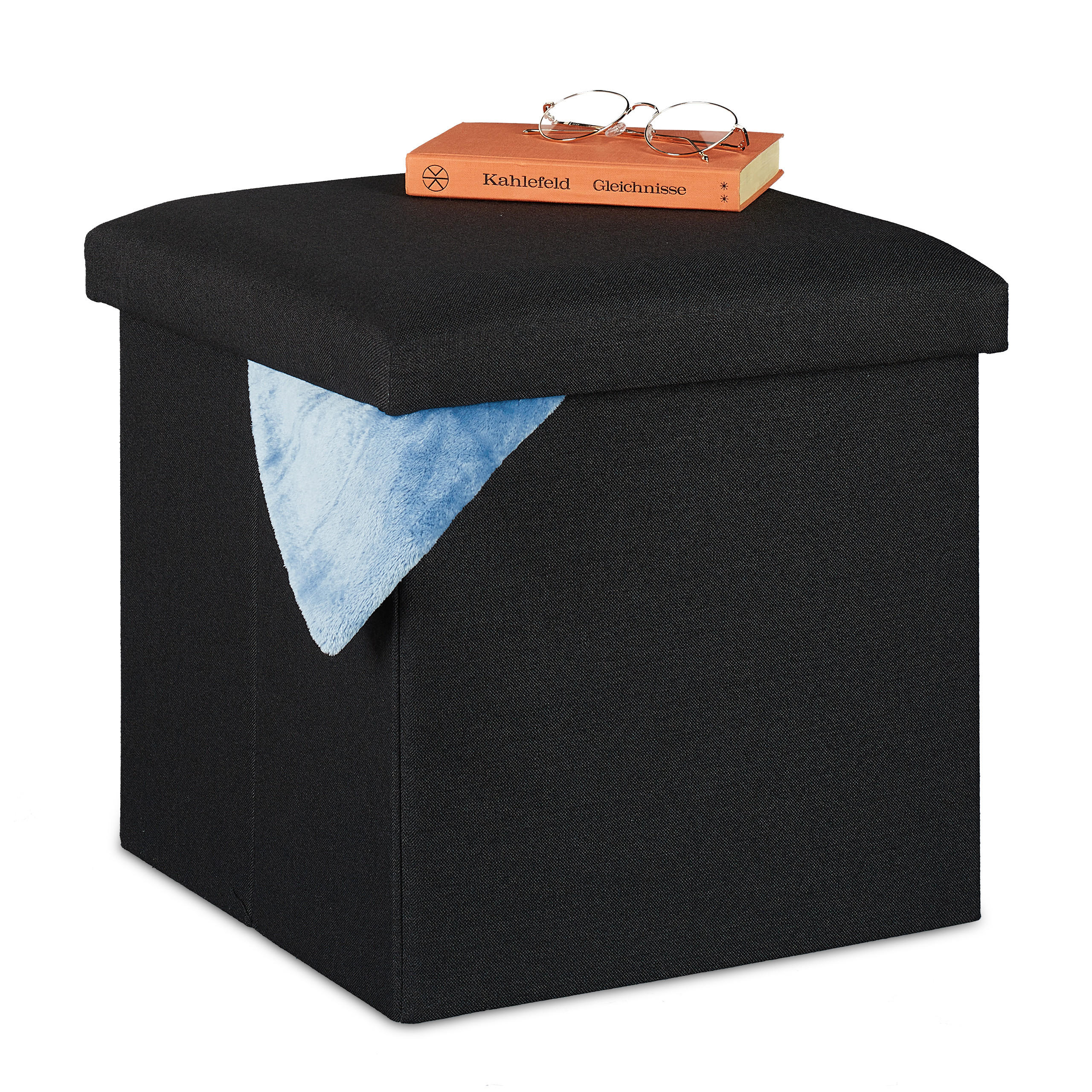 SITZHOCKER - Schwarz, Holzwerkstoff/Textil (37.5/37/37.5cm) - Relaxdays