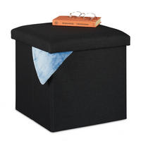 SITZHOCKER - Schwarz, Holzwerkstoff/Textil (37.5/37/37.5cm) - Relaxdays