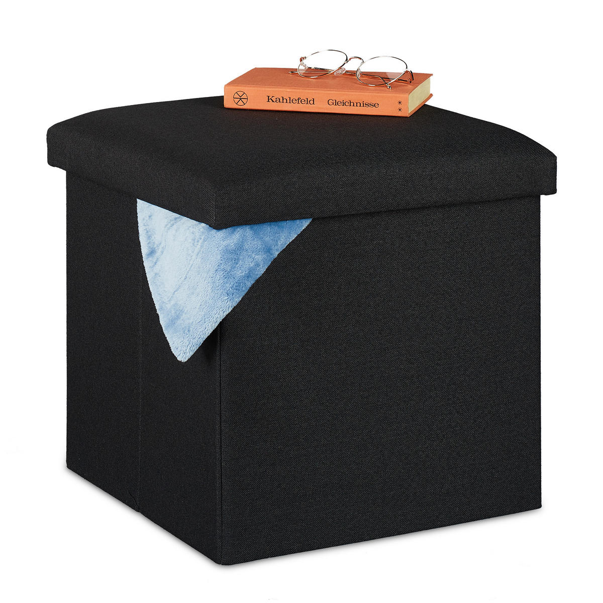 SITZHOCKER - Schwarz, Holzwerkstoff/Textil (37.5/37/37.5cm) - Relaxdays