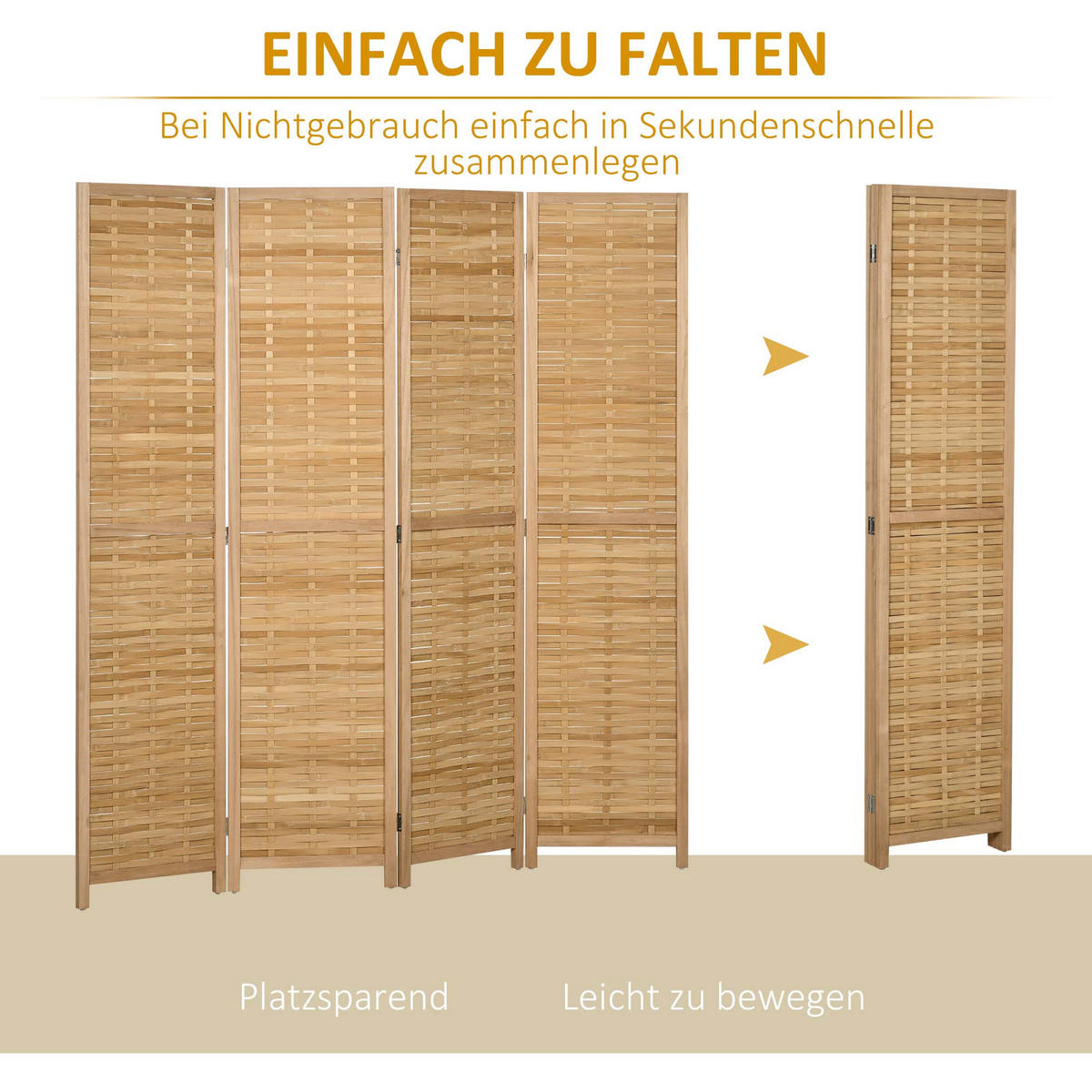 PARAVENT 4-teilig, 160 x 170 cm, Natur - Naturfarben, Naturmaterialien (160/170/1.8cm) - HOMCOM
