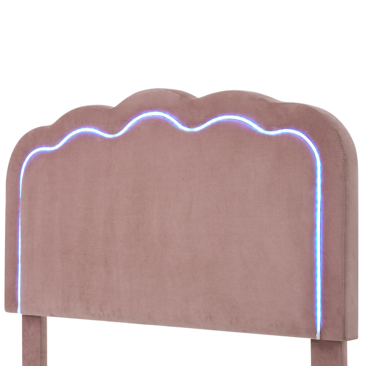 POLSTERBETT 90/200 cm mit LED-Beleuchtung, verstellbarem Kopfteil und Samtbezug, Rosa - Rosa, Textil (90/90cm) - Redom