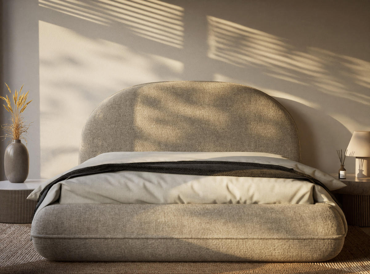 POLSTERBETT Koji Beige 160/200 cm im Chenille-Stoff - Beige/Schwarz, Holz/Holzwerkstoff (160/200cm) - Maison de Reve