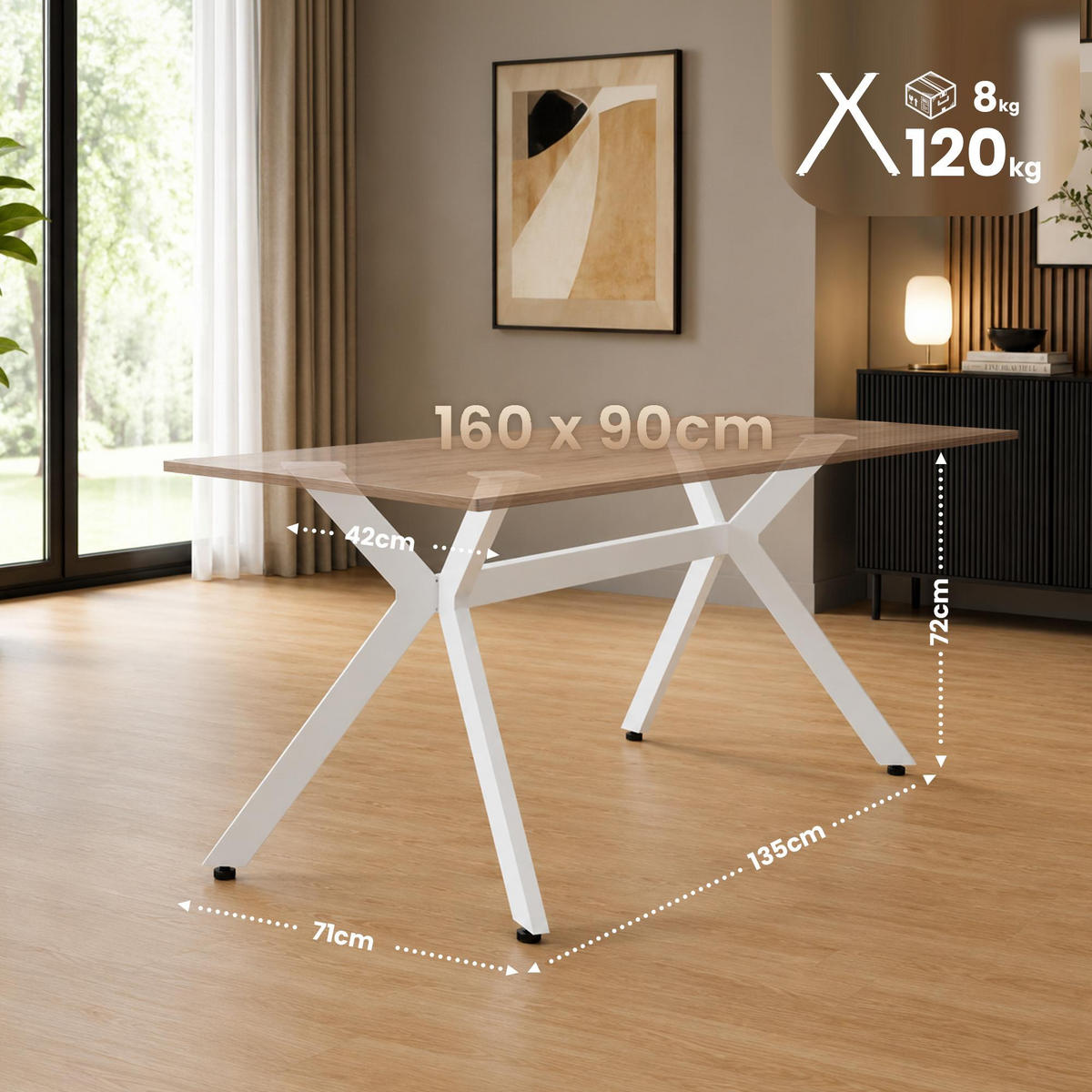 TISCHBEIN eckig 135/71/72 cm Metall Weiß - Weiß, Metall (135/72/71cm) - CLP
