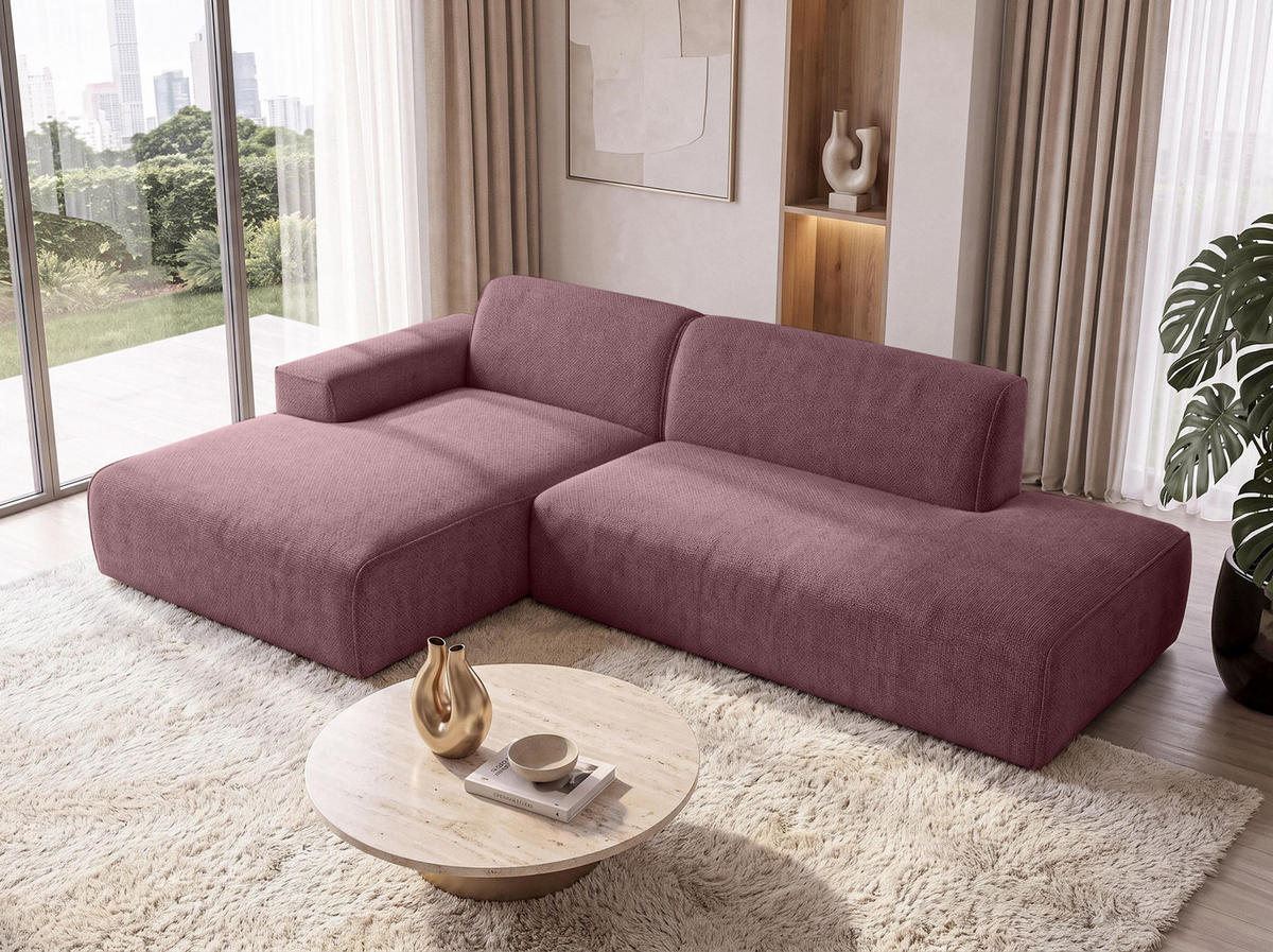 ECKSOFA L Form Didim Duo Rosa 288/162/80 cm – stilvolle kleine Eckcouch Links - Pink/Schwarz, Kunststoff/Textil (288/162cm) - AX Living