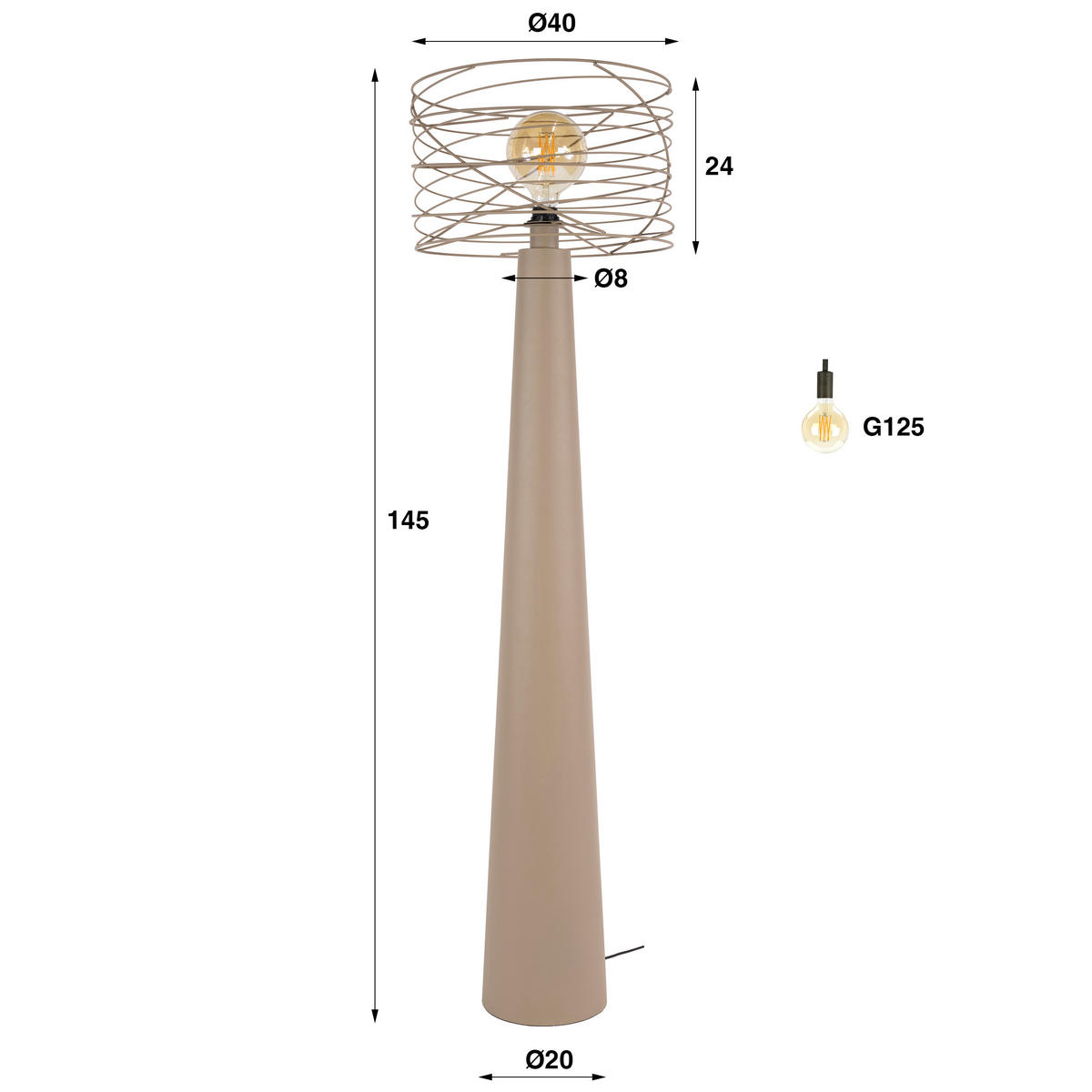 STEHLEUCHTE Curl Beige 40/40/145 cm - Beige, Metall (40/40/145cm) - Hoyz Collection