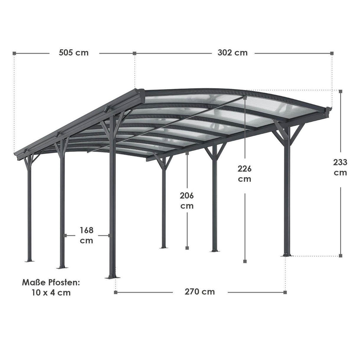 CARPORT mit Bogendach 5x3 m dunkelgrau - Dunkelgrau, Metall (302/233/505cm) - Juskys