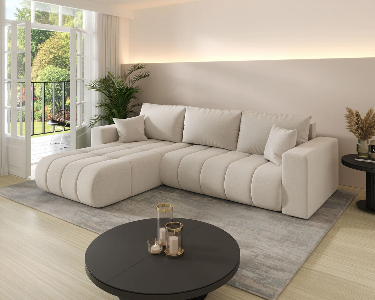 ECKSOFA ARDEN Samt Beige L - Links - Beige, Textil (175/280cm) - Luxkor24