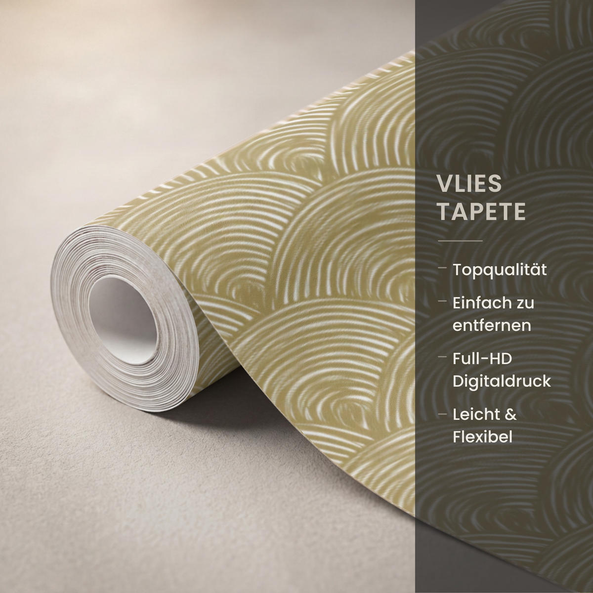 TAPETE - Fächer - Geometrisch - Grün - 100x200 cm - Goldfarben, Papier (100/200cm) - OnlyWow