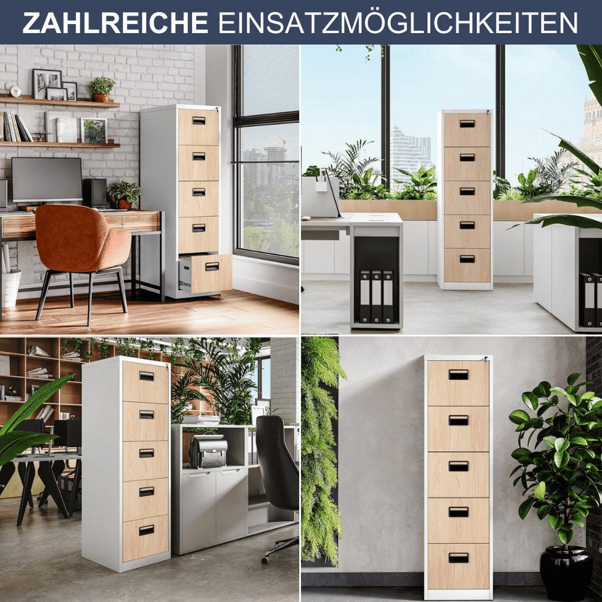HÄNGEREGISTERSCHRANK abschließbar TION 5 Schubladen 163x46x62cm Weiß-Sonoma Eiche - Weiß, Metall (46/163/62cm) - DELUKE