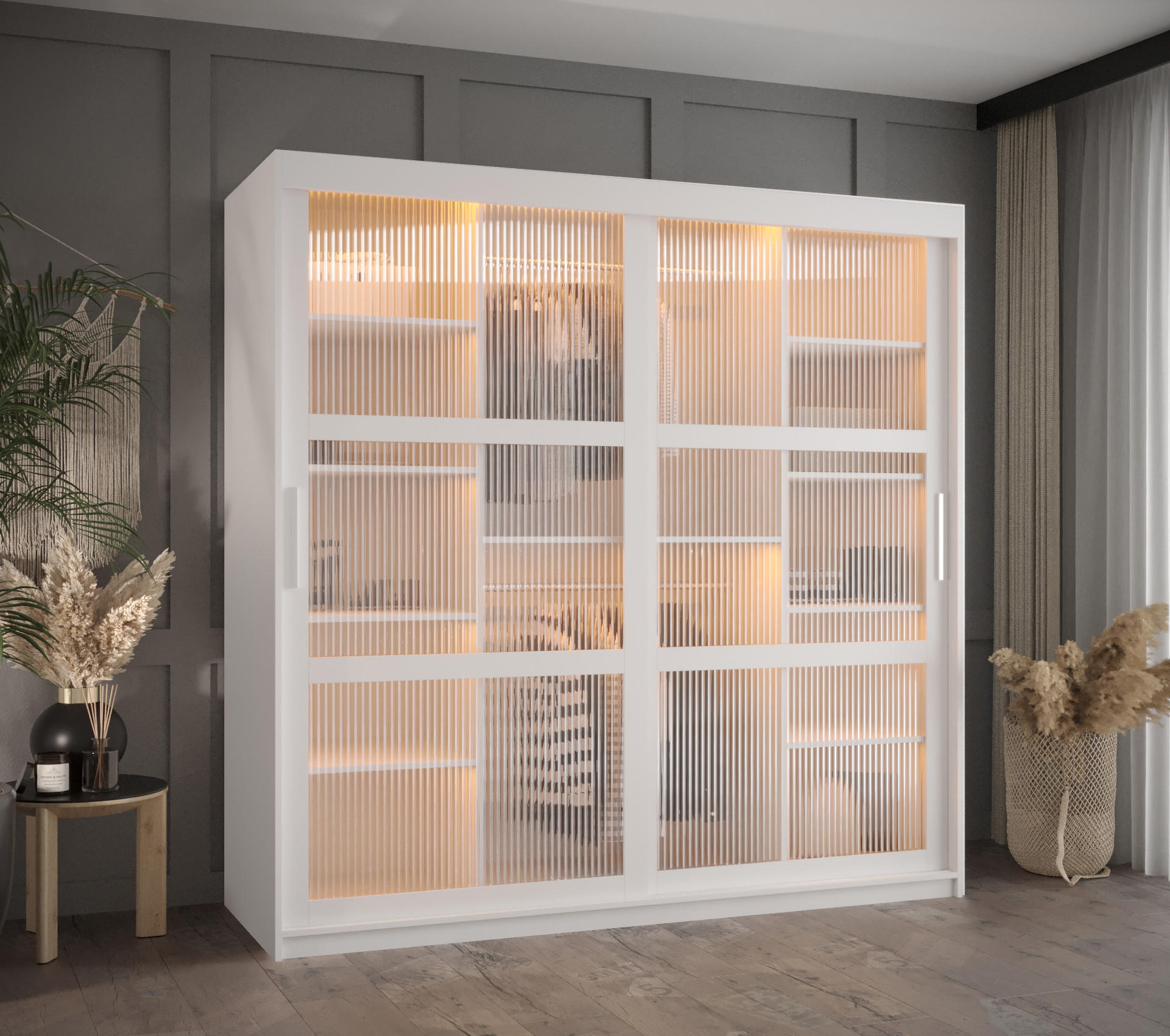 SCHWEBETÜRENSCHRANK 200/180/62 2-türig - Silberfarben/Weiß, Holz/Kunststoff (180/200/62cm) - Abiks Möbel