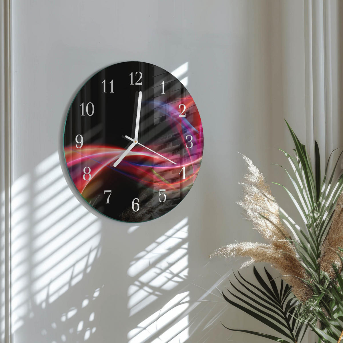 WANDUHR fi30 cm - Abstrakte Linien - Schwarz, Glas (30/30/0.4cm) - TULUP