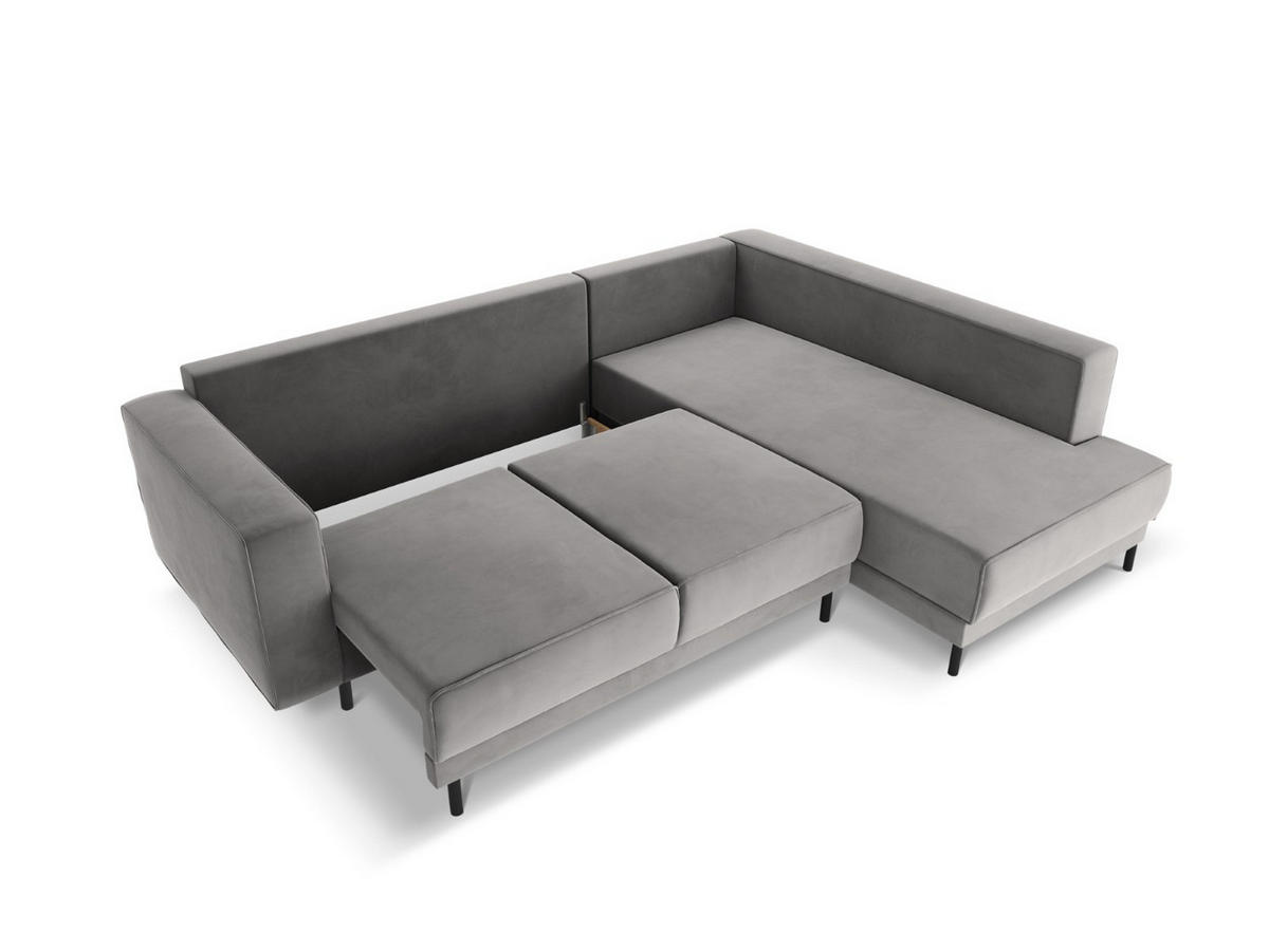 AUSKLAPPBARES-ECKSOFA rechts Caro aus Samt hellgrau 5 Sitzplätze - Hellgrau, Textil (187/247cm) - Micadoni