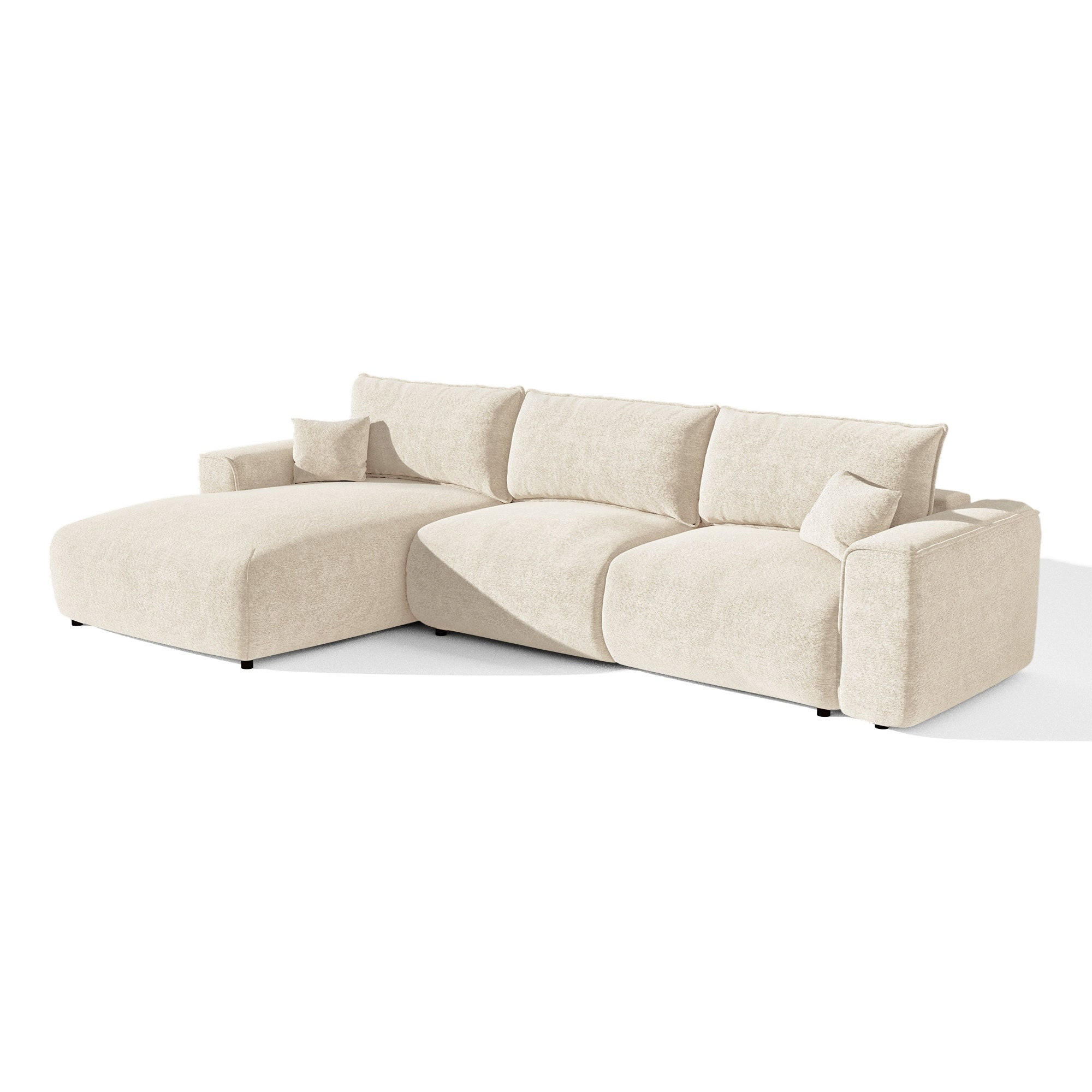LINKSECK-SCHLAFSOFA mit Stauraum COMO Bouclé-Stoff Creme 297cm - Creme, Textil (297/167cm) - Premium Interiors