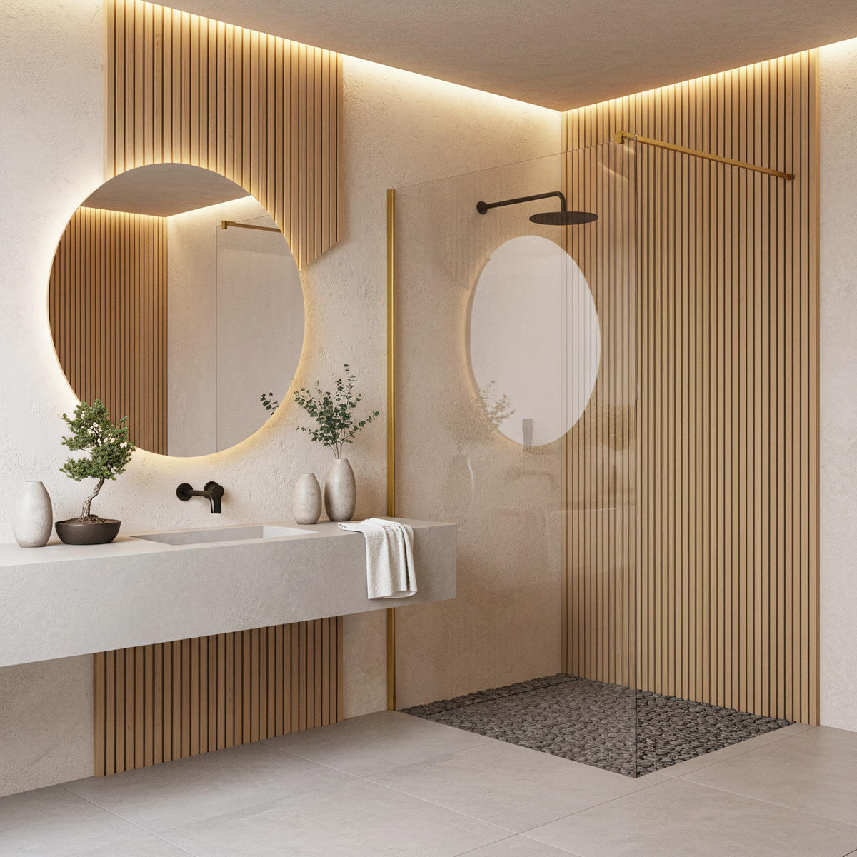 DUSCHWAND Rea Flexi Transparent / Brush Gold 140 - Goldfarben, Glas (120/140/195cm) - REA