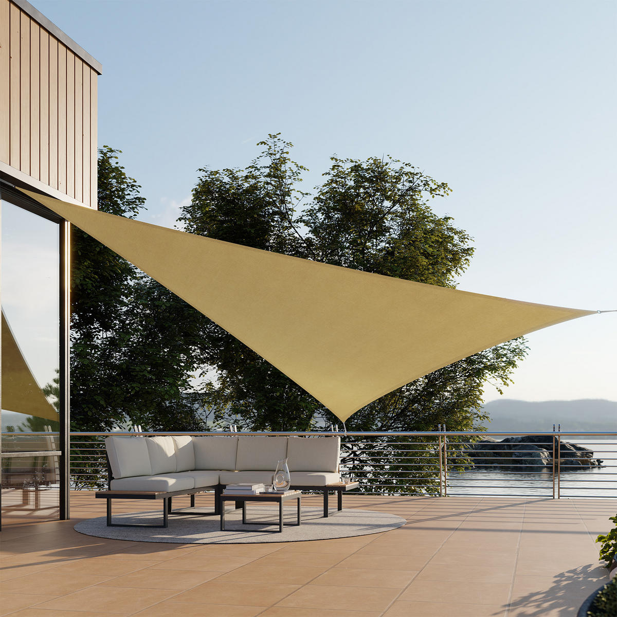 SONNENSEGEL , inklusive Spannseile, beige - Beige, Kunststoff (500/500cm) - tectake