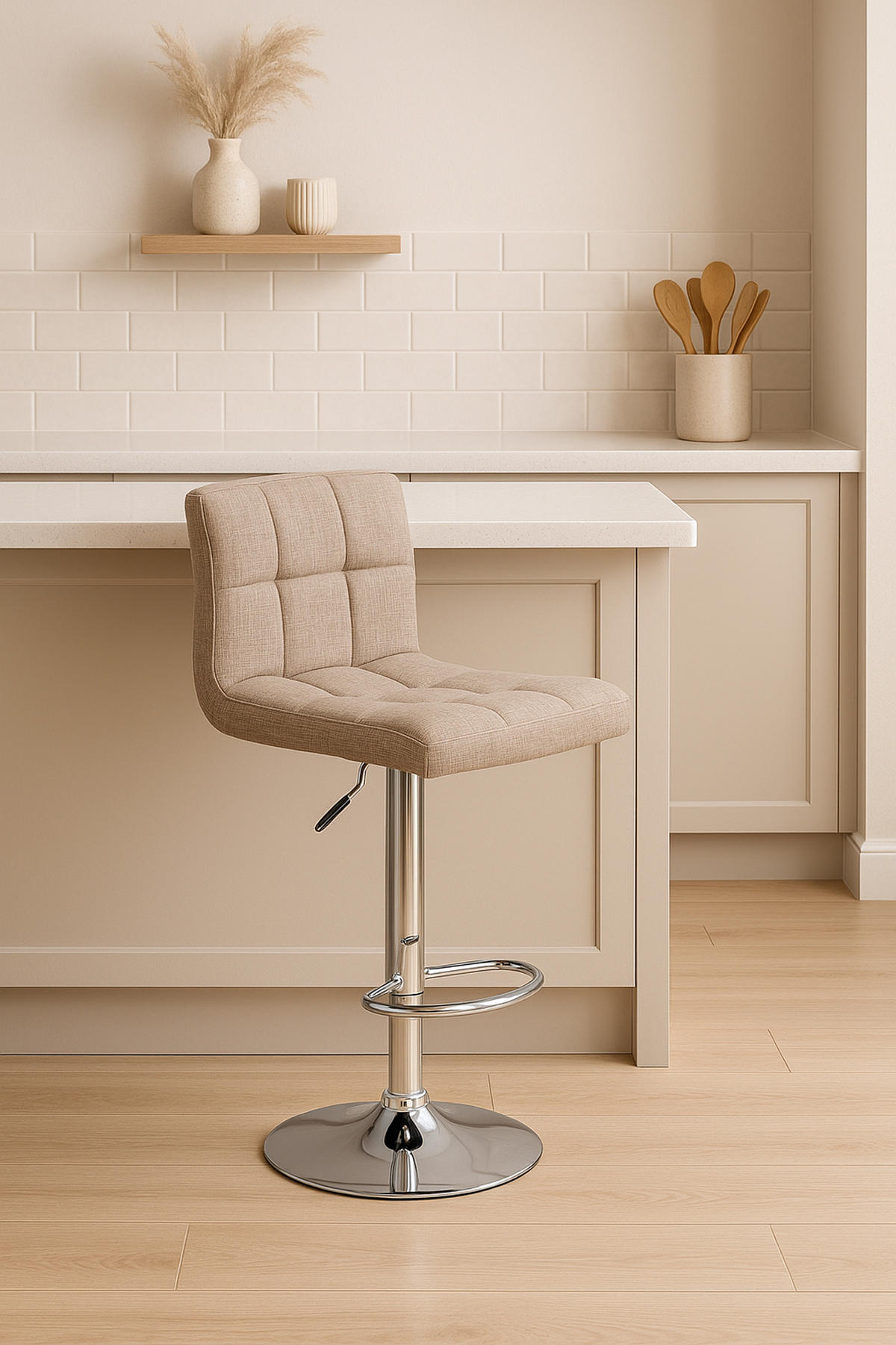 BARHOCKER 2er Set Peran STOFF C creme - Chromfarben/Creme, Textil/Metall (46/114/47cm) - TPFLiving
