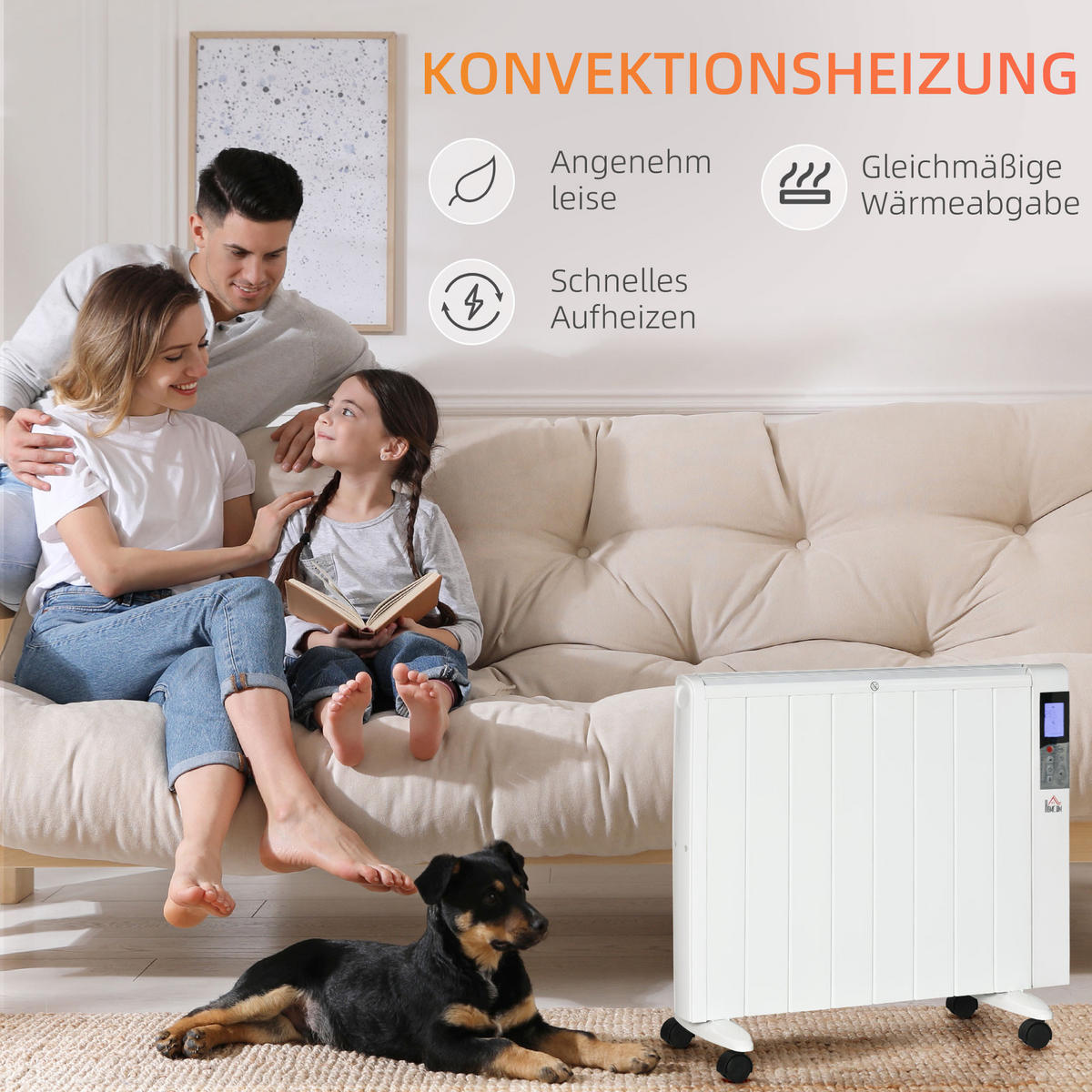 HEIZLÜFTER mit LCD-Display, Luftheizung, Fernbedienung, für 15 m² Räume, Weiß - Weiß, Metall (7.5/58.5/75cm) - HOMCOM
