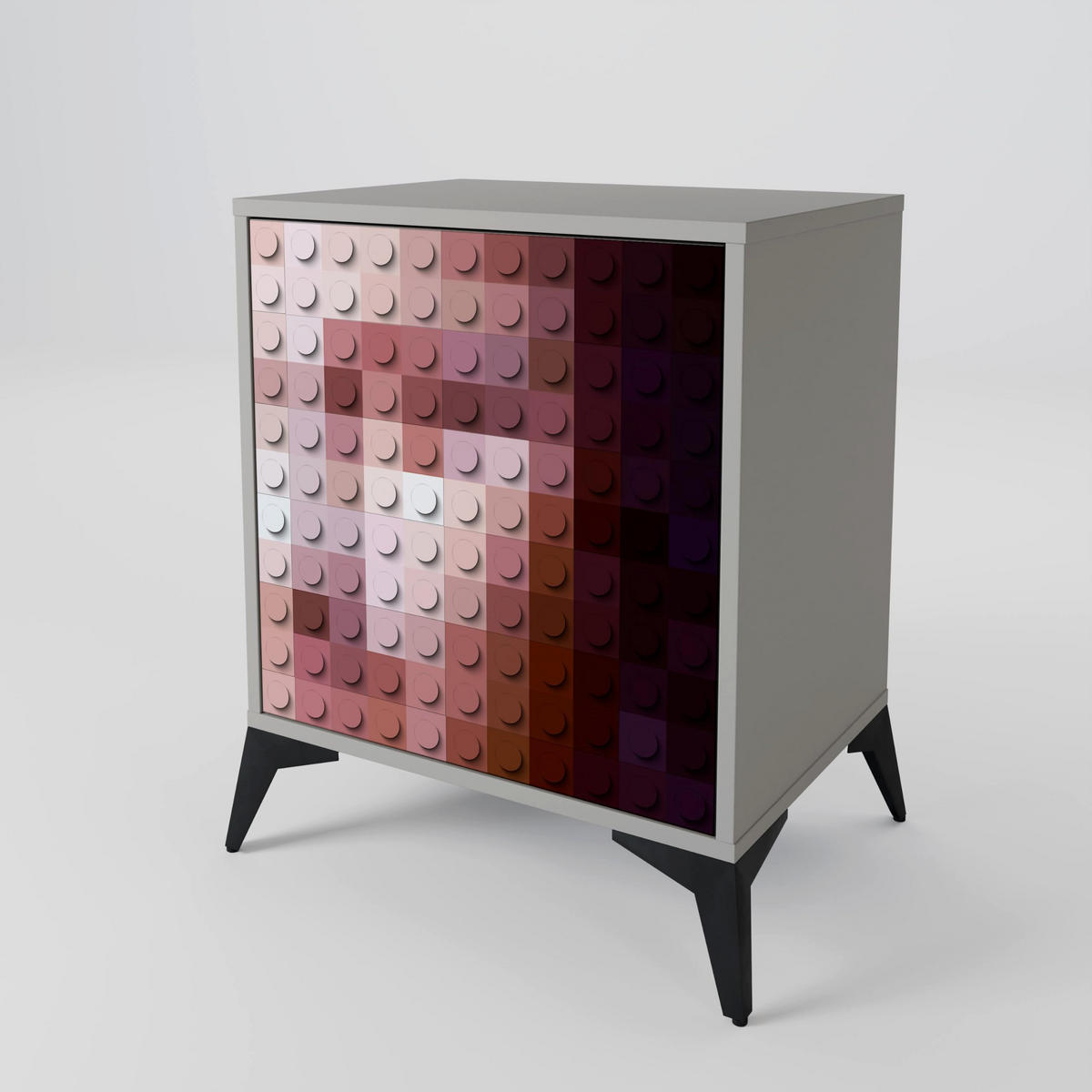 SIDEBOARD CONSTRUCTIVE ART, Grau, 57,5x42x67,5 cm, Schwarze Metall-Rahmenfüße - Multicolor/Schwarz, Holzwerkstoff/Metall (57.5/67.5/42cm) - SpaceRebels