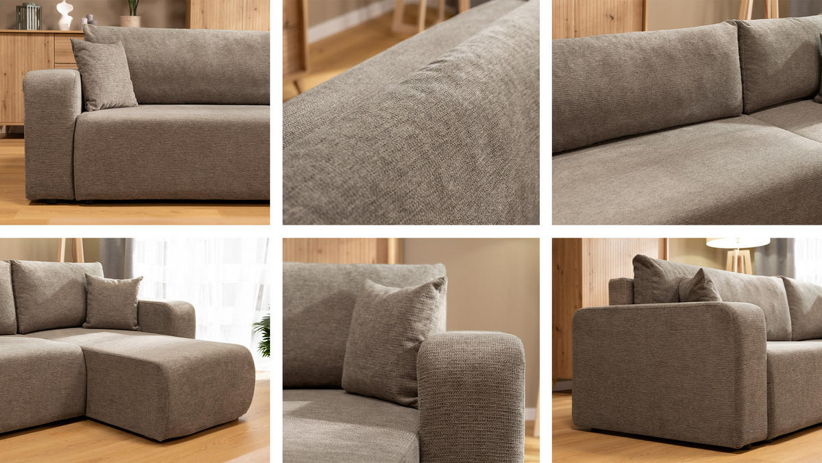 ECKSOFA Piano - Schwarz/Braun, Holz/Kunststoff (244/145cm) - MIRJAN24