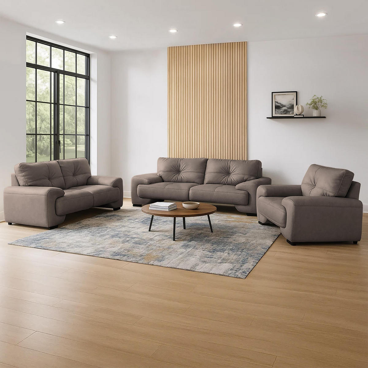 3-SITZER SOFA Omega aus Kunstleder, Hellbraun - Hellbraun/Schwarz, Leder (225/88/98cm) - Beautysofa