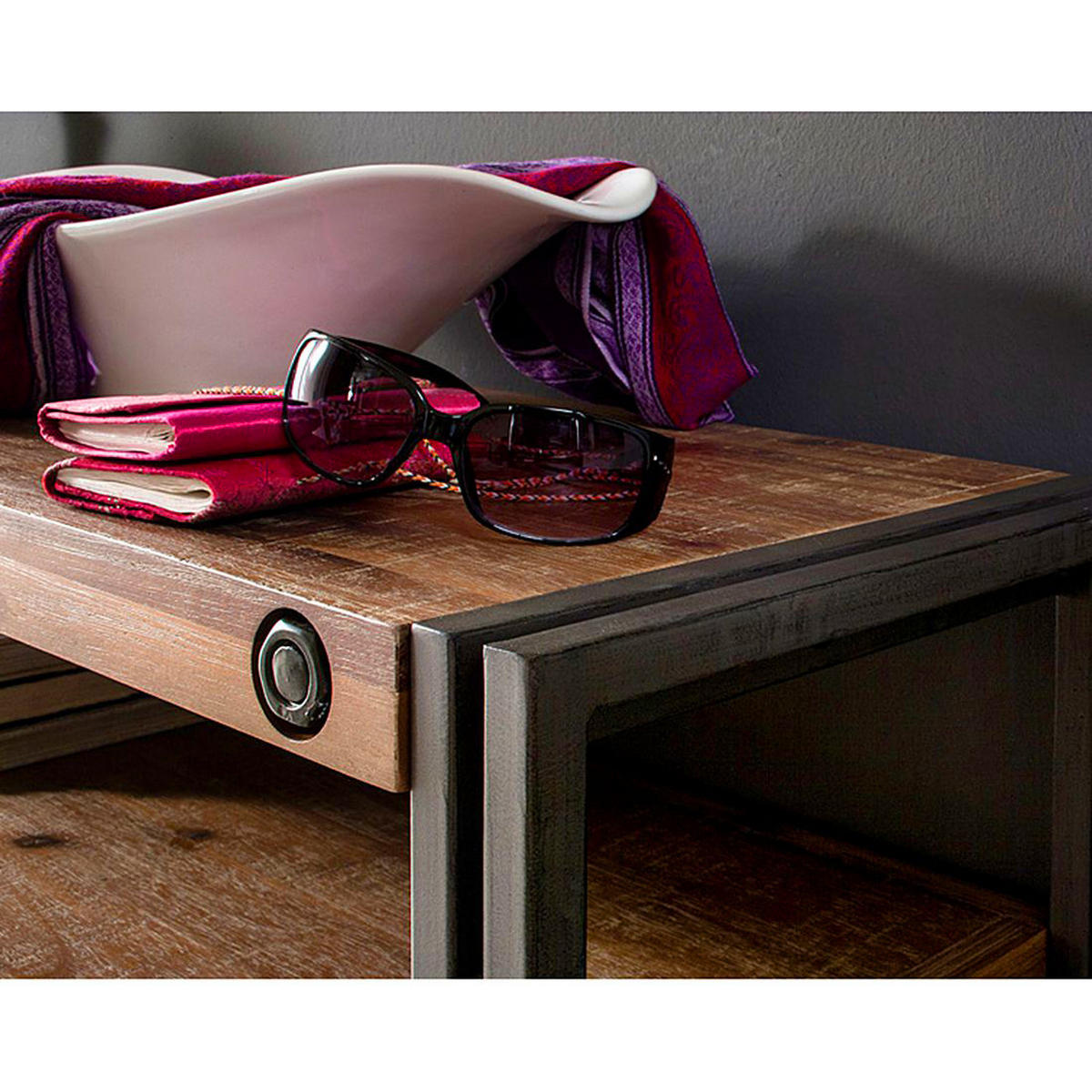 KONSOLE - Akazie massiv / Metall - Akaziefarben, Holz (35/140/80cm) - home24