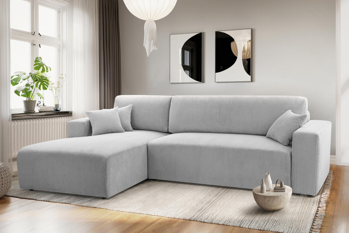 ECKSOFA L Form Catea Hellgrau 279/145/84 cm Links mit Schlaffunktion - Hellgrau/Schwarz, Kunststoff/Textil (145/279cm) - AX Living