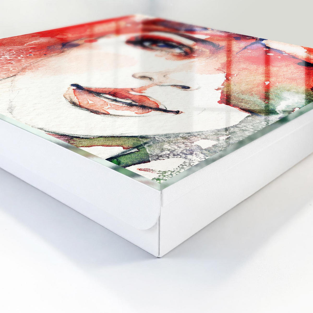 SCHLÜSSELBOX Weiß 30x30 cm – Türöffnung nach rechts - Porträt einer Frau - Rot, Metall (30/30/5cm) - TULUP