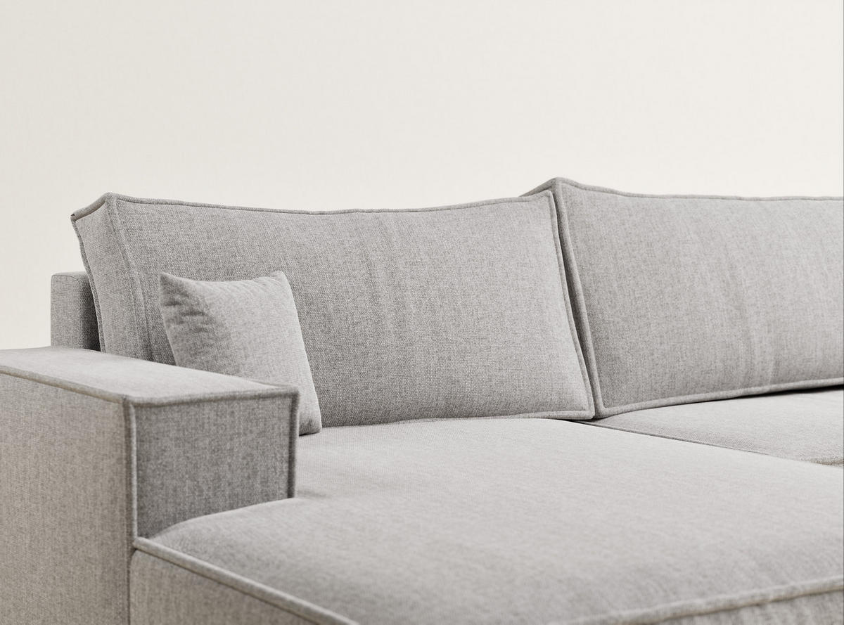 WOHNLANDSCHAFT Kyoto Beige grau Webstoff - Greige/Schwarz, Holz/Holzwerkstoff (398/70/148cm) - Maison de Reve