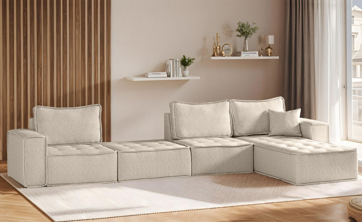 ECKSOFA Sande Xl In Alpine - Beige, Holzwerkstoff/Textil (372/192cm) - Fun Möbel