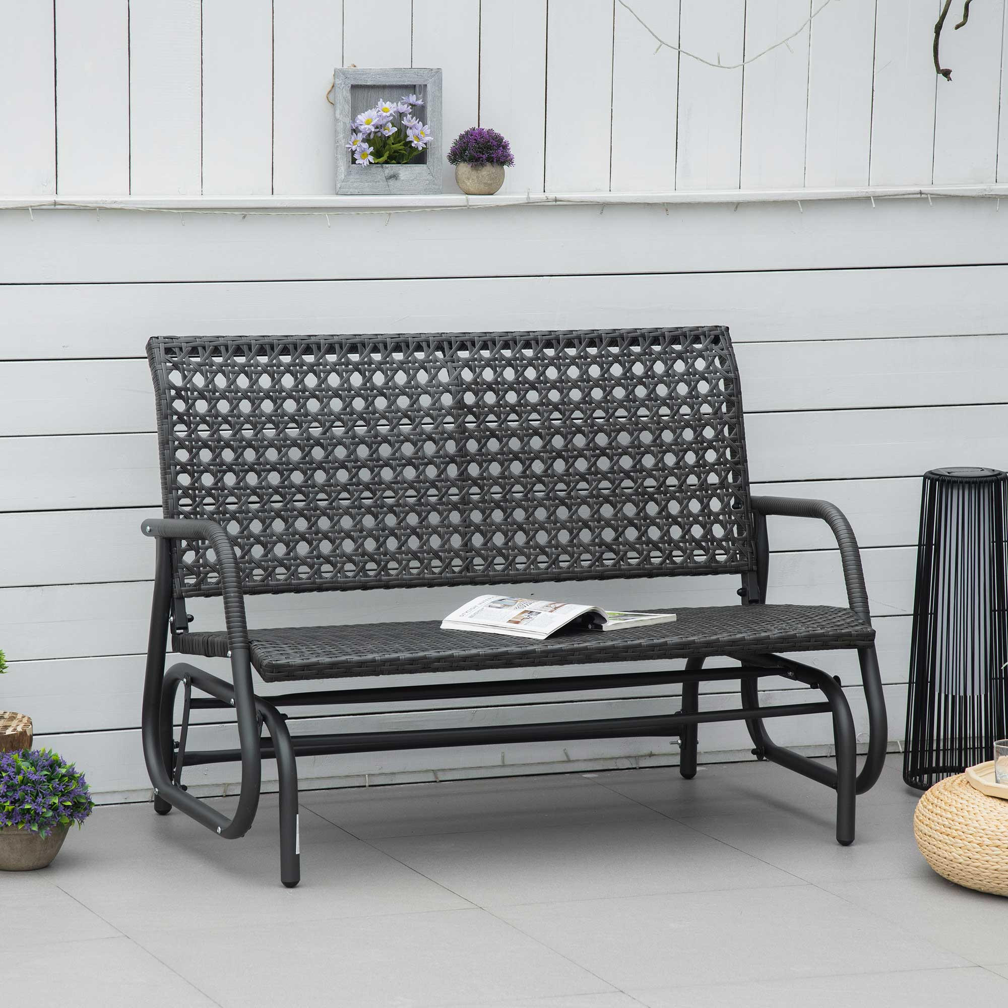 POLYRATTAN Schaukelbank 2-Sitzer mit Rückenlehne Grau 70 x 120 x 84 cm - Dunkelgrau, Kunststoff (120/84/70cm) - Outsunny