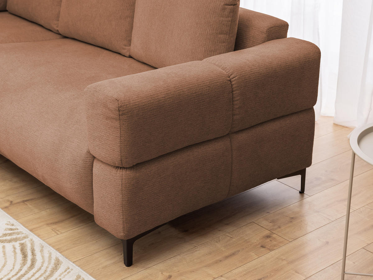 ECKSOFA Cardea in Bubble-Optik aus weichem Terrakotta Strukturstoff mit hohem Sitzkomfort - Ottomane links - Terracotta/Schwarz, Holz/Textil (170/230cm) - S-Style Möbel