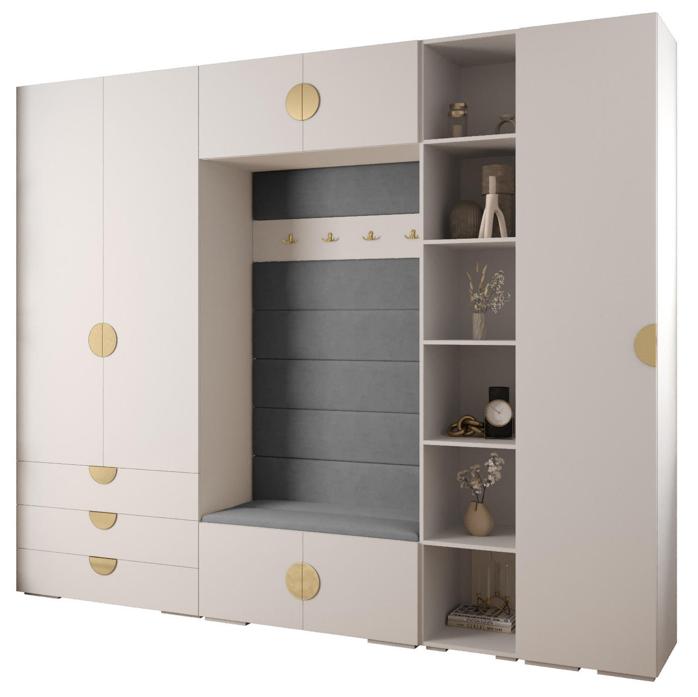 Abiks Möbel Garderoben-Set Weiß, Grau, Gold 290x236.7x47 cm