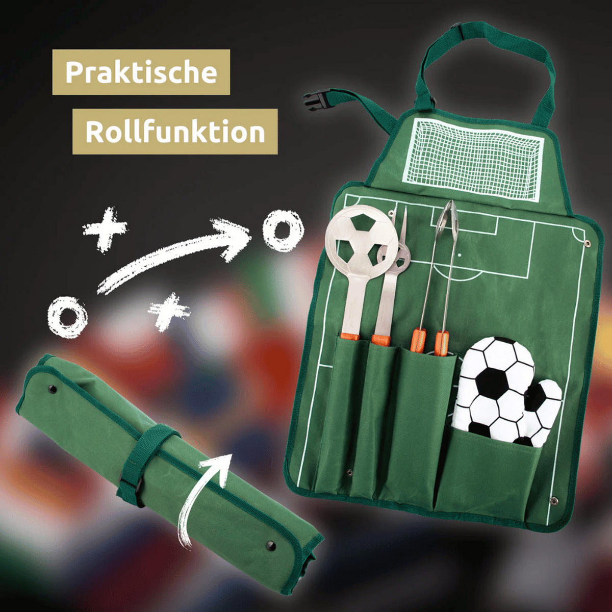 GRILLBESTECK Set SOCCA Grillset für Männer Geschenk - Silberfarben, Metall (50cm) - DELUKE