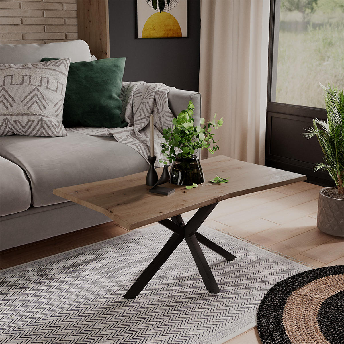 COUCHTISCH Yan Artisan 90 x 50 cm - Hellgrau, Holzwerkstoff (50/90/40cm) - Vicco