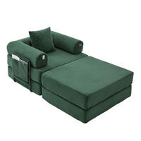 MODULSESSEL 112/190/67 cm mit Hocker, Seitentasche und Kissen aus Cord mit Metallrahmen, Emerald - Smaragdgrün, Textil (190/67/112cm) - Redom