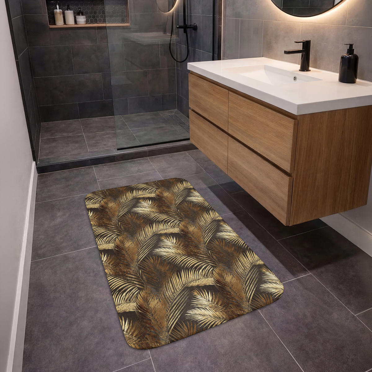 KOUPELNOVÁ PŘEDLOŽKA Tropical - Listy - zlaté 60x90 cm - zlatá, textil/plast (60/90cm)