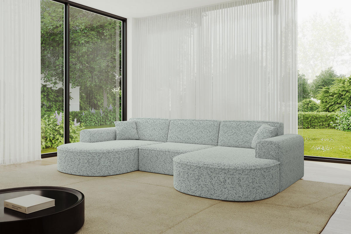 WOHNLANDSCHAFT MARI-U1 - 303x171x79 cm Grün Tissu - Wildeiche/Schwarz, Holzwerkstoff/Kunststoff (303/79/171cm) - ALTDECOR