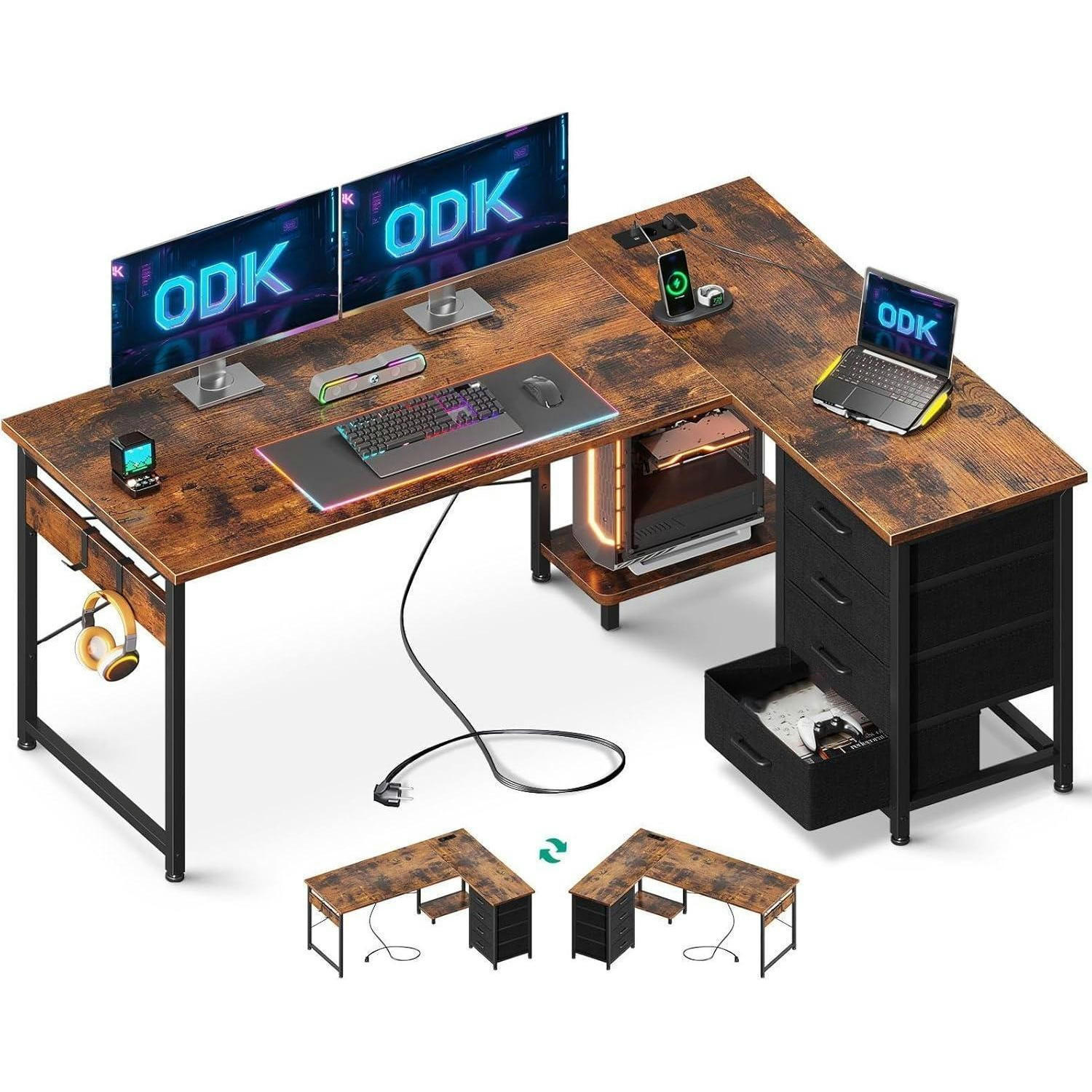 ECKSCHREIBTISCH mit Steckdose und USB-Anschluss 135 x 100 cm Vintage-braun - Braun, Holzwerkstoff (100/135/75.7cm)