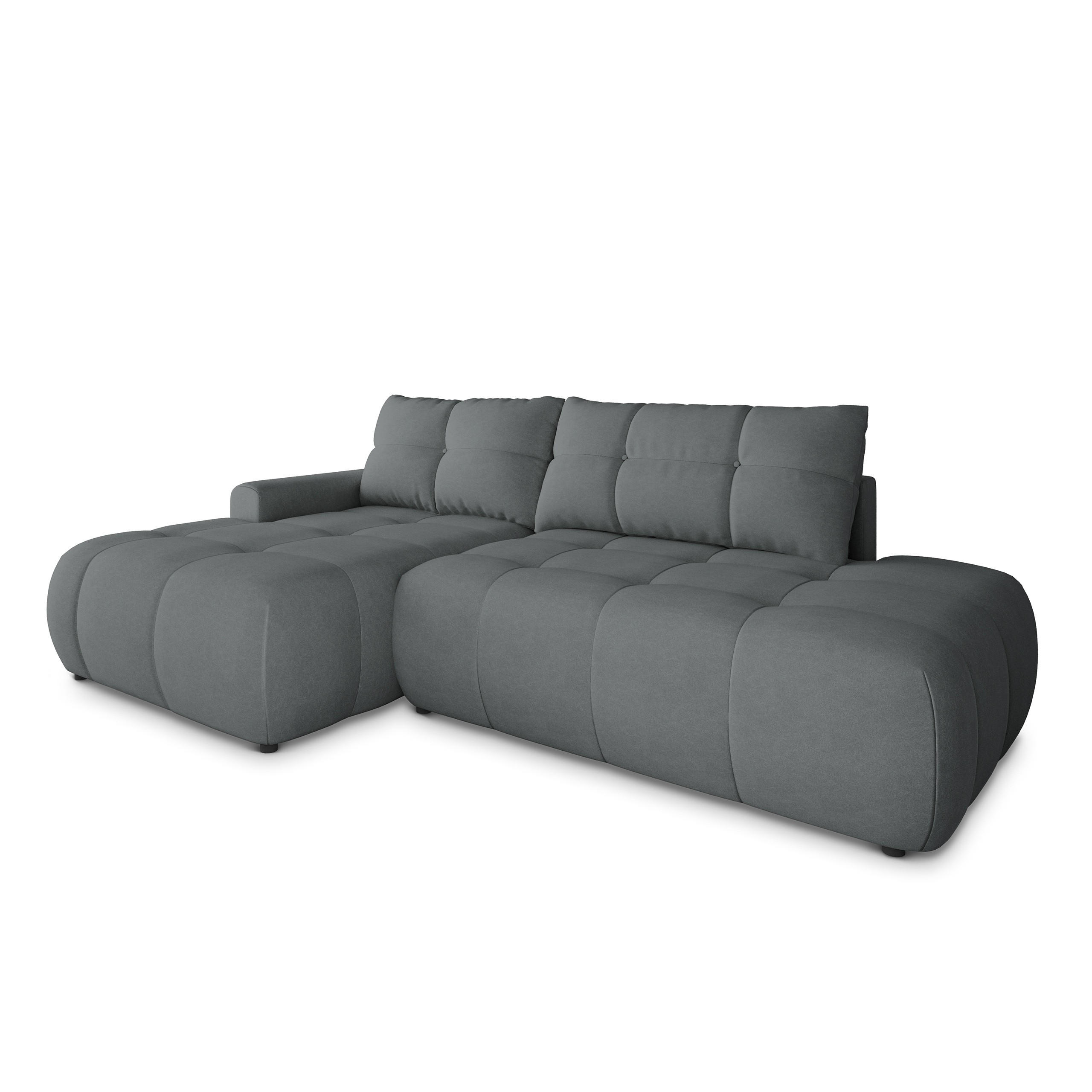 ECKSOFA FLUMA CL L-S Grau Samtstoff mit Schlaffunktion - Grau, Holzwerkstoff/Textil (279/158cm) - MASSENO