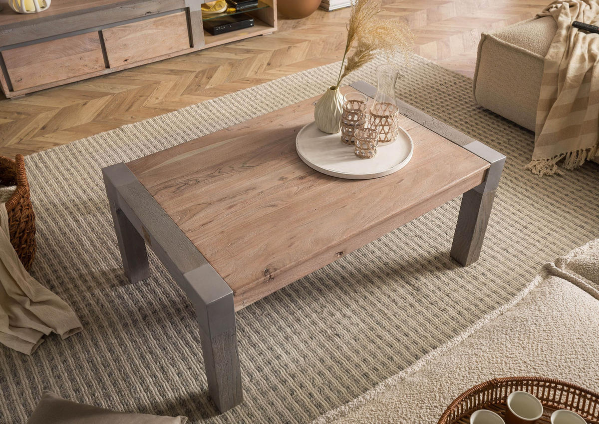 COUCHTISCH Akazie 110x70x45 beige lackiert Amsterdam #118 - Beige, Holz (110/70/45cm) - Massivmoebel24