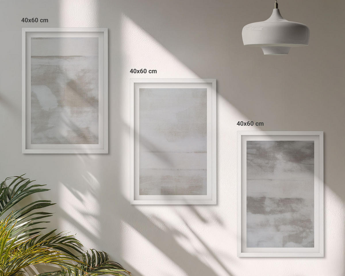 BILDER SET 3er Set - 40x60 cm Weißer Rahmen - Moderne, Used-Look-Texturen - Weiß, Kunststoff (40/60cm) - TULUP