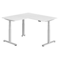 ECKSCHREIBTISCH elektrisch höhenverstellbar L-Form 160/160/74 cm in Weiß/Silberfarben - Silberfarben/Weiß, Holzwerkstoff (160/160/74cm) - bümö