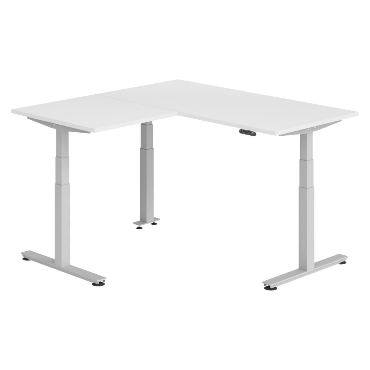 ECKSCHREIBTISCH elektrisch höhenverstellbar L-Form 160/160/74 cm in Weiß/Silberfarben - Silberfarben/Weiß, Holzwerkstoff (160/160/74cm) - bümö