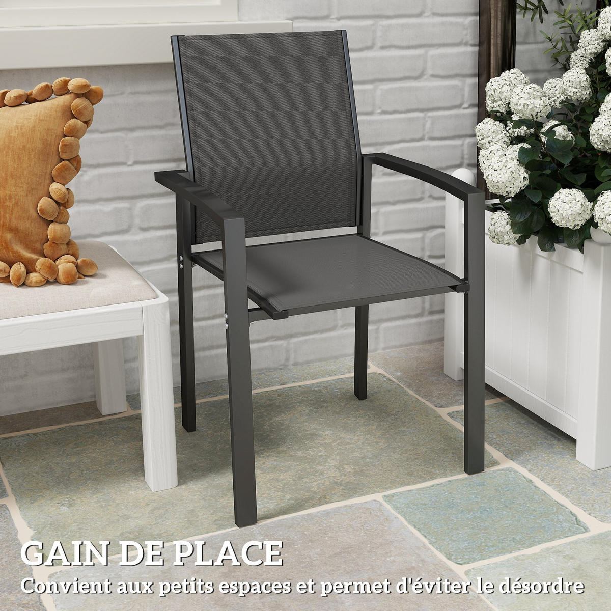 GARTENSTÜHLE 2er-Set DE-13265 stapelbar mit Armlehnen Dunkelgrau - Dunkelgrau, Metall (58/89/56cm) - ComfortXL