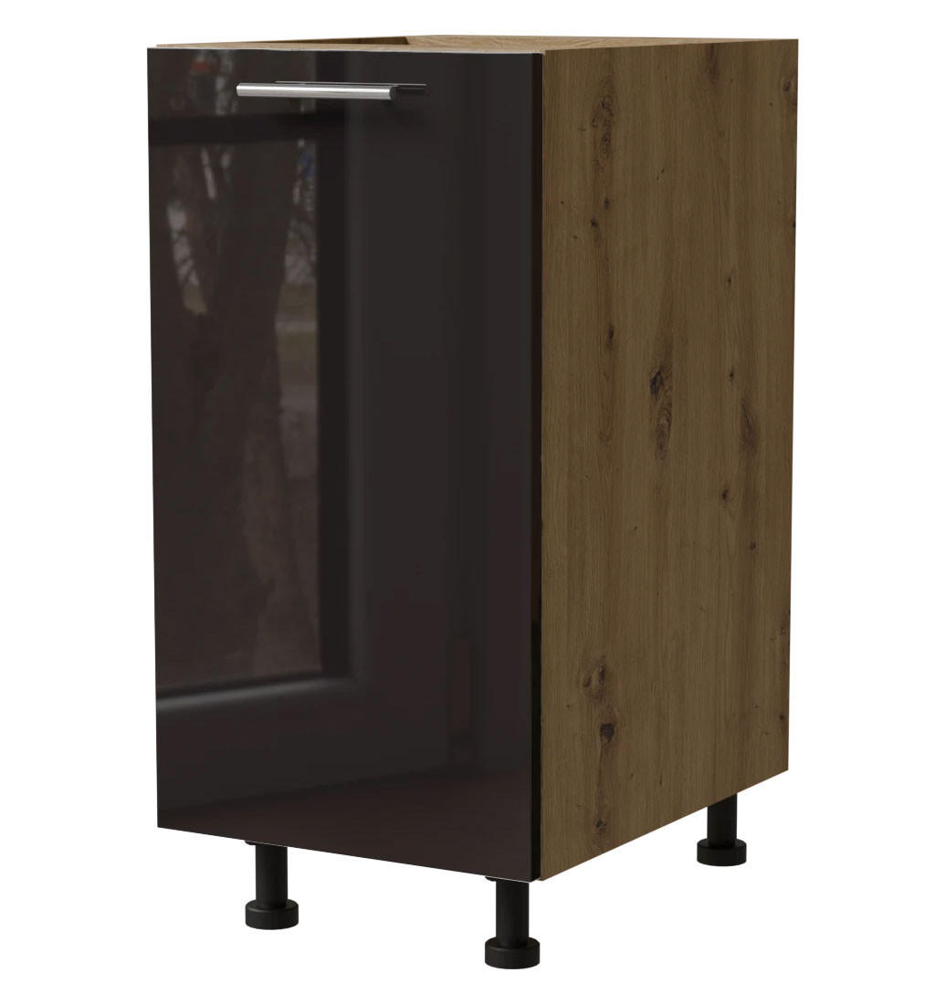 Feldmann-Wohnen Küchenunterschrank Schwarz Hochglanz, Eiche Artisan 40x82x50 cm